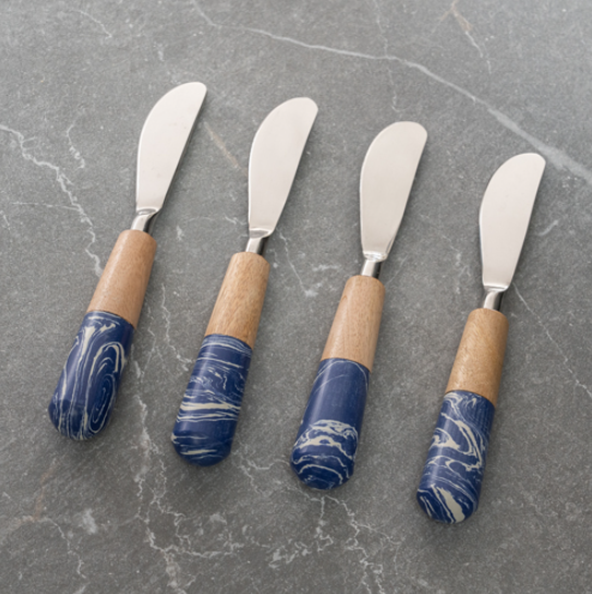 Blue Stone & Wood Spreader S/4