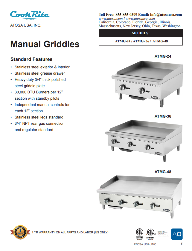 Cook-Rite Griddle Countertop 24in ATMG24 – Surfas Online