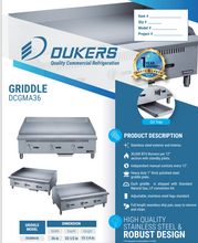 Load image into Gallery viewer, Dukers Countertop Griddle 36in
