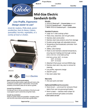 Load image into Gallery viewer, Globe Smooth Panini Press 14x10 120v
