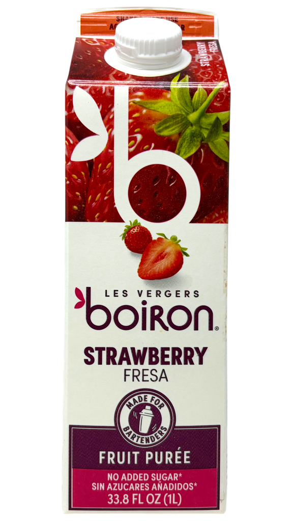 Boiron strawberry fruit puree carton on a white background