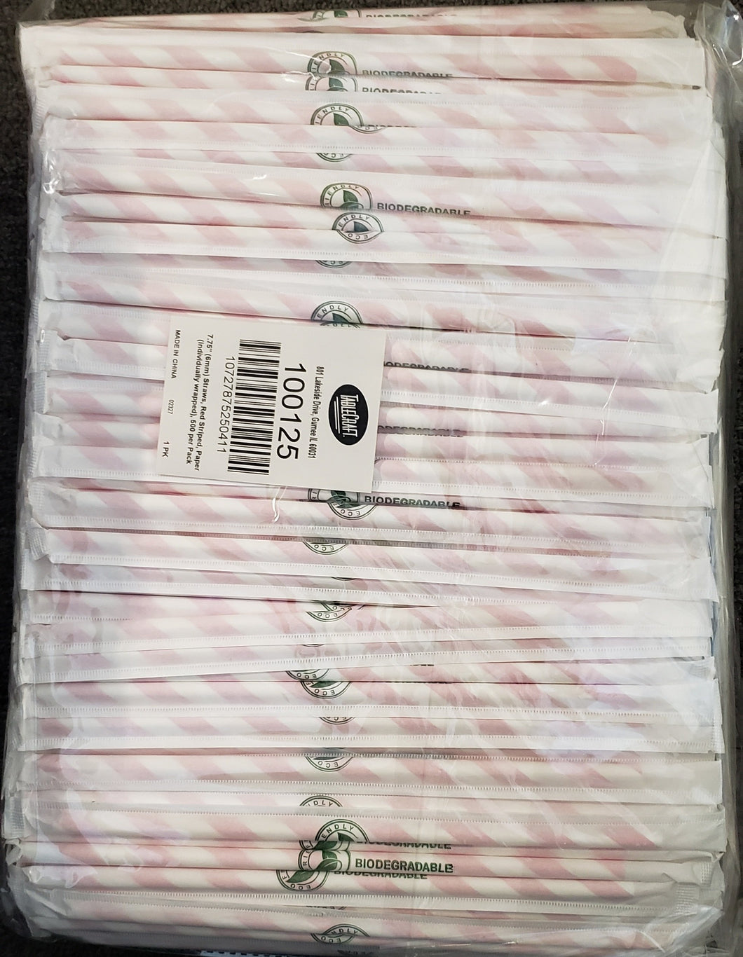 straws paper red striped 500p