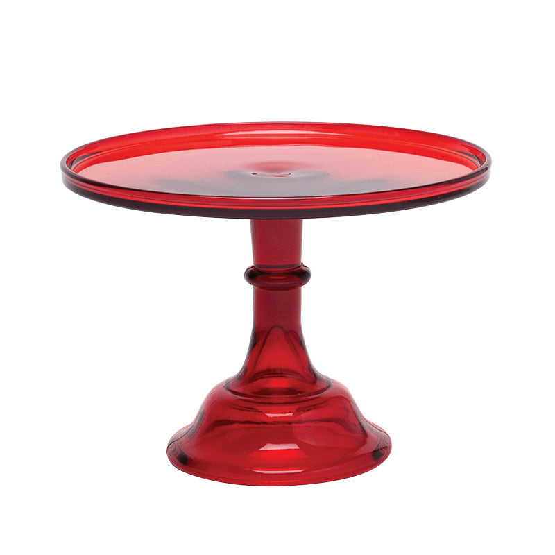 Glass Cake Plate - 12in Red
