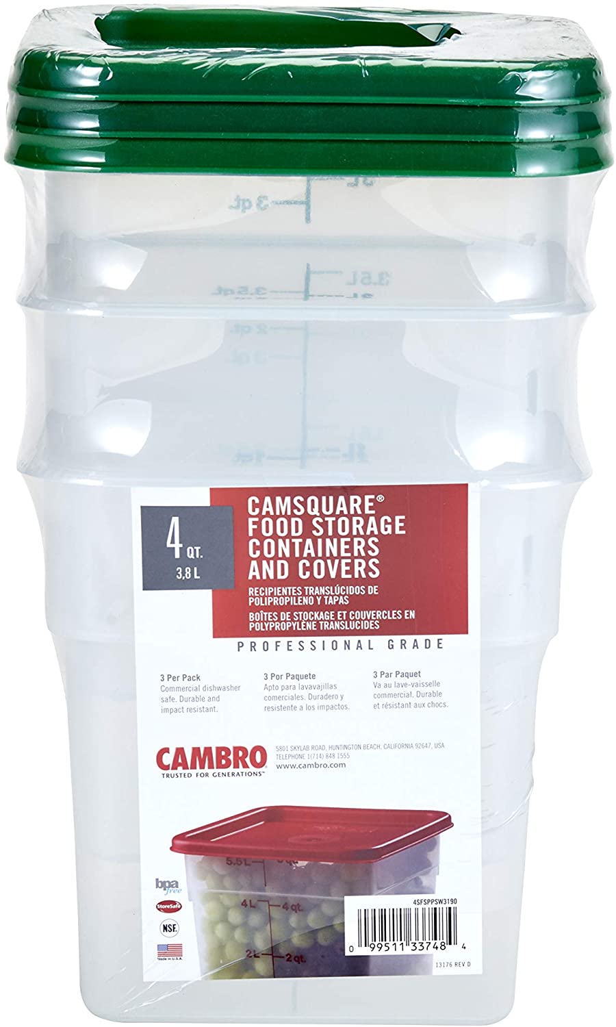 Cambro Food Square Translucent 4qt set with lids (3)