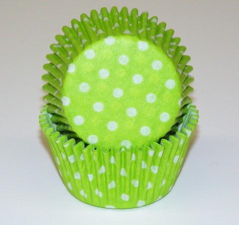 Bake Cup 2in White Polka Dots on Lime Green Apx500