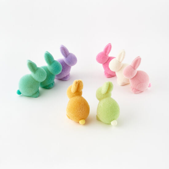 Flocked Pastel Seated Bunny w/Pom Pom Tail (1)
