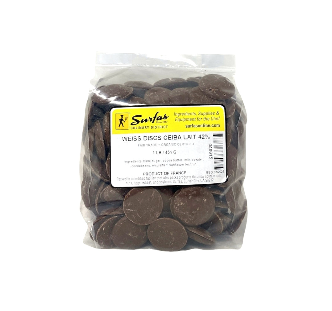 Weiss Ceiba Organic 42% Chocolate Discs 1lb