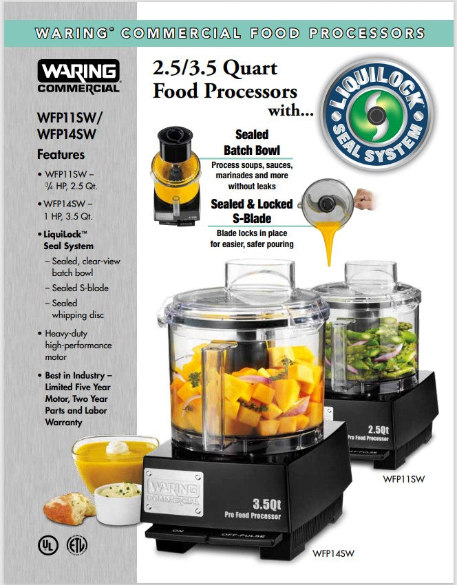 Waring Commercial 3.5 Qt. Batch Bowl Food Processor with LiquiLock Seal  System