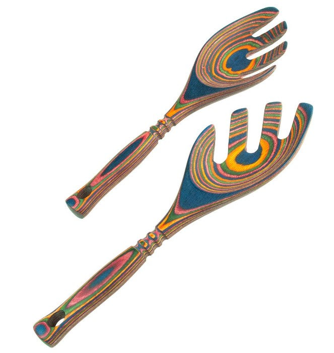 Pakka Wood Salad Spoons 9in - Rainbow