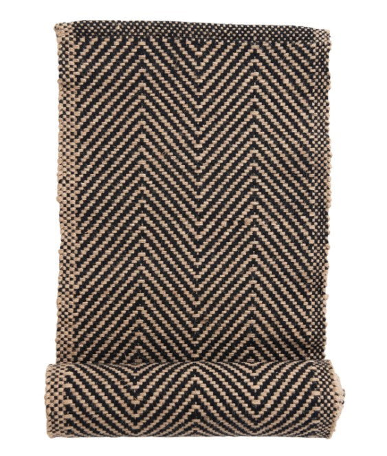 Woven Jute and Cotton Table Runner with Chevron Pattern