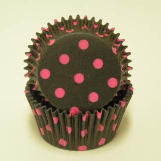 Bake Cup 2in Black Polka Dots on Pink Apx500