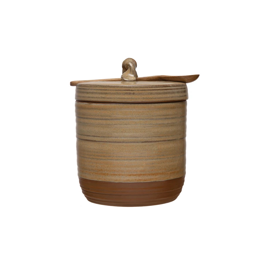 Stoneware Jar w/ Spoon 7-1/8in H